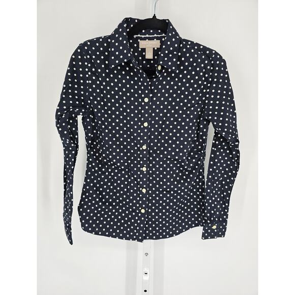 Banana Republic Womens 6 Long Sleeve Button Up Dress Sgirt Blue White Polka Dot - Picture 1 of 3